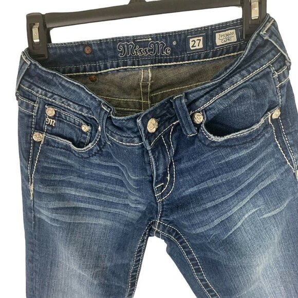 Miss Me Women's Size 27 Capri Denim Jeans Style JP5369P Rhinestones Embroidered - Picture 4 of 5